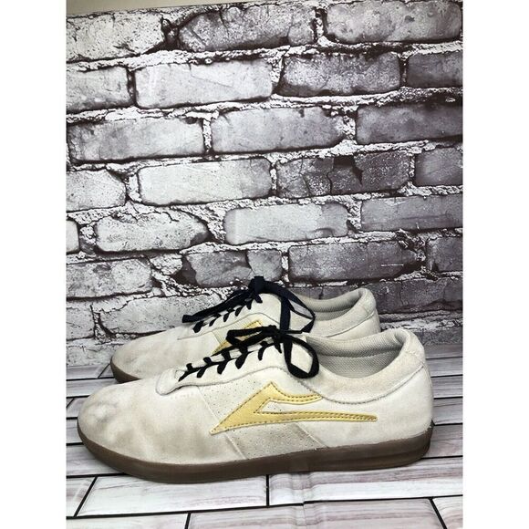 Lakai Cambridge Beige Suede Blue Tan Fabric Low Lace Up Sneakers Sz 11M US/45EU - Picture 1 of 16
